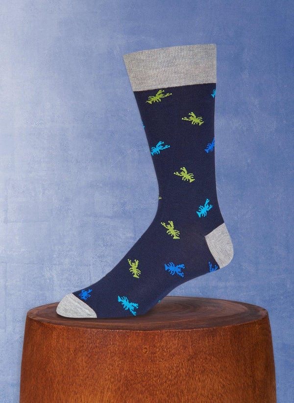 Big & Tall Lobsters Sock in Navy and Grey