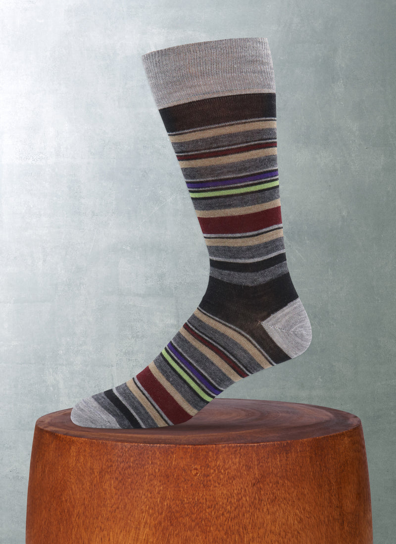 Merino Wool Multi Calf Foot Stripe Sock in Grey