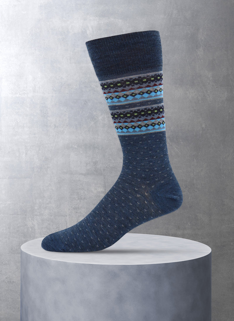 Merino Wool Fairaisle Sock in Denim