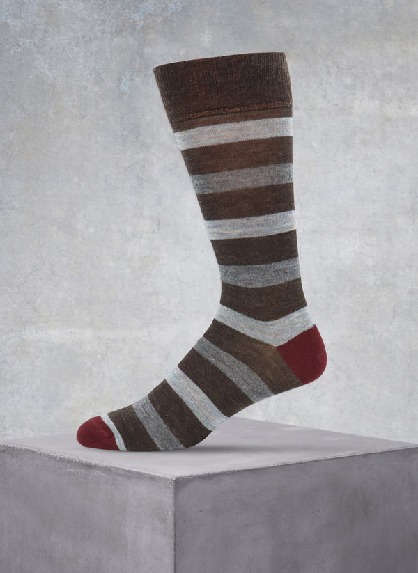 Merino Wool Bar Stripe Sock in Brown