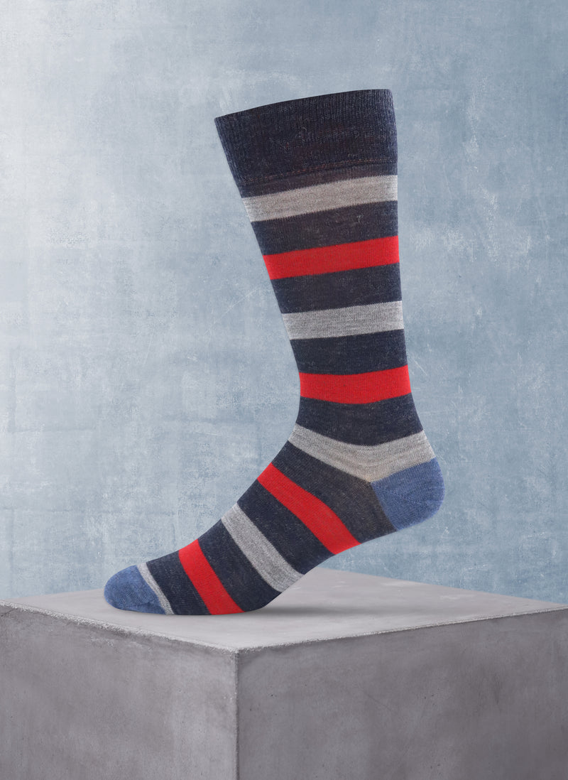 Merino Wool Bar Stripe Sock in Denim