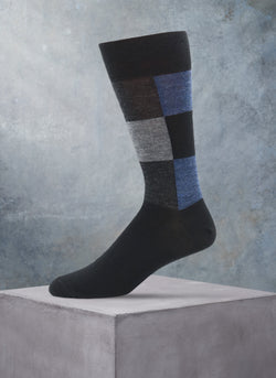 Merino Wool Color Block Sock in Black