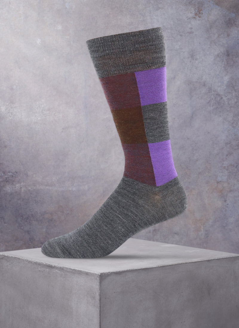 Merino Wool Color Block Sock in Charcoal