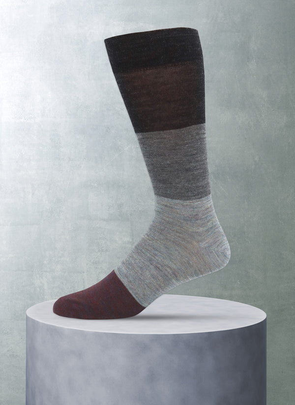 Merino Wool Wide Block Stripe Sock in Charcoal