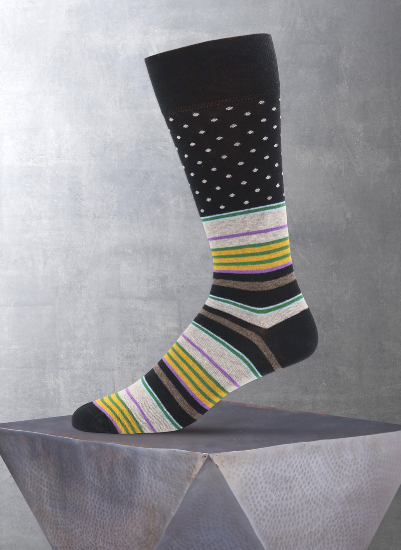 Foot Stripe with Dots Sock in Black