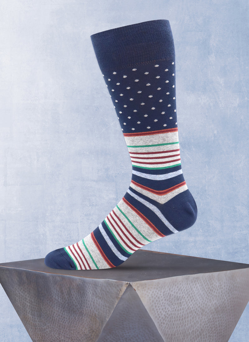 Foot Stripe with Dots Sock in Navy