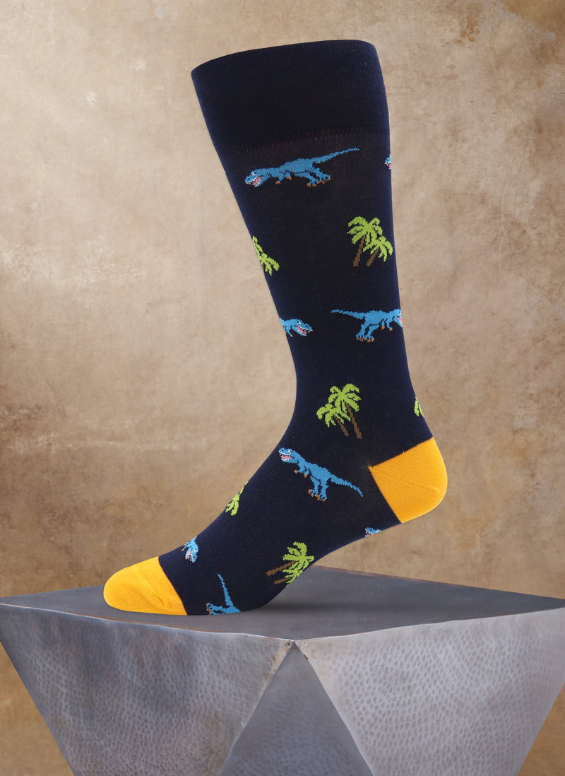T-Rex and Palm Trees Sock in Navy
