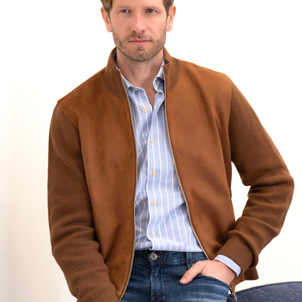 【新品未使用】NICENESS LAURENT Cashmere Jacket Men's Campagna Cashmere Sweater Jacket in Brown Suede – Lorenzo Uomo