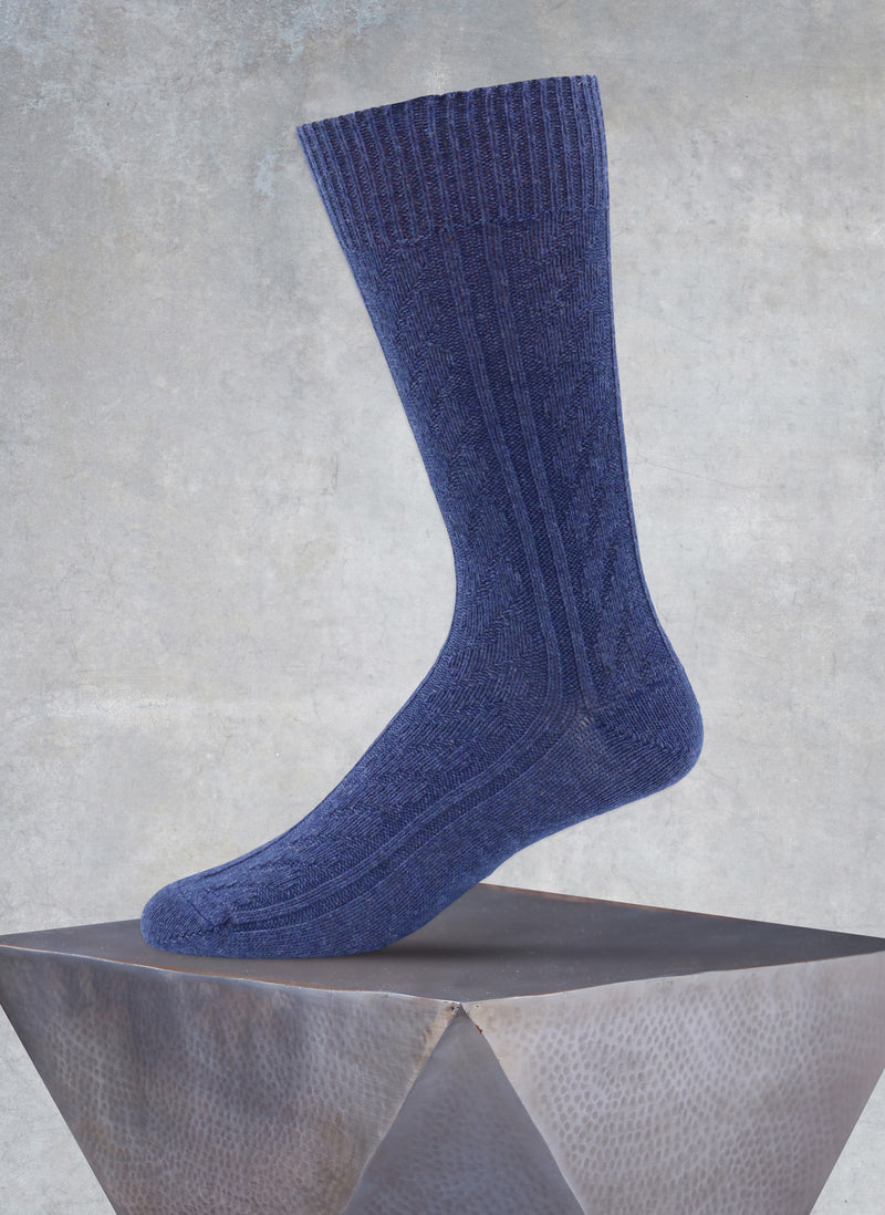 Cashmere Blend Cable Sock in Navy