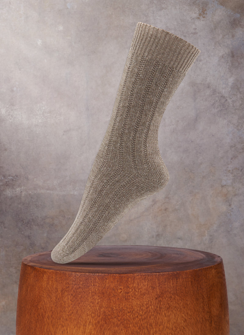 Women's Ribbed Cashmere Blend Sock in Taupe