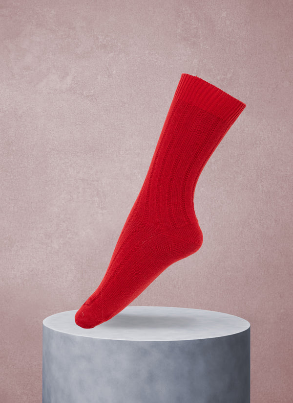 Women's Ribbed Cashmere Blend Sock in Red