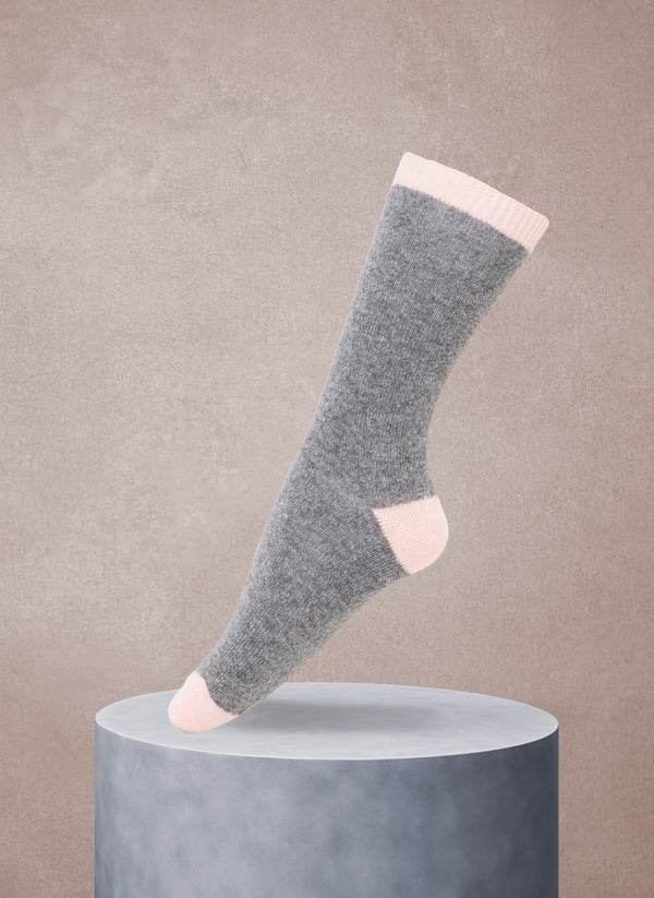 Women's Cashmere Heel/Toe Crew in Grey and Light Pink
