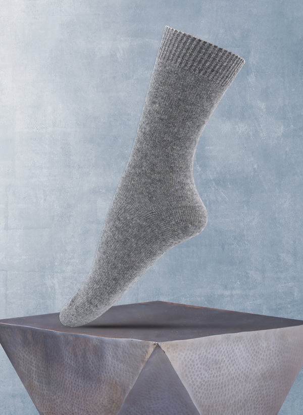Women's Flat Knit Cashmere Blend Sock in Light Grey