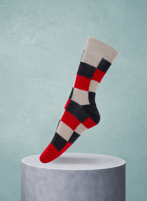 Women's Merino Wool Patchwork Sock in Red