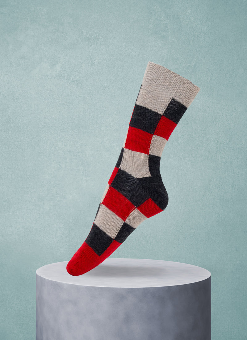 Women's Merino Wool Patchwork Sock in Red