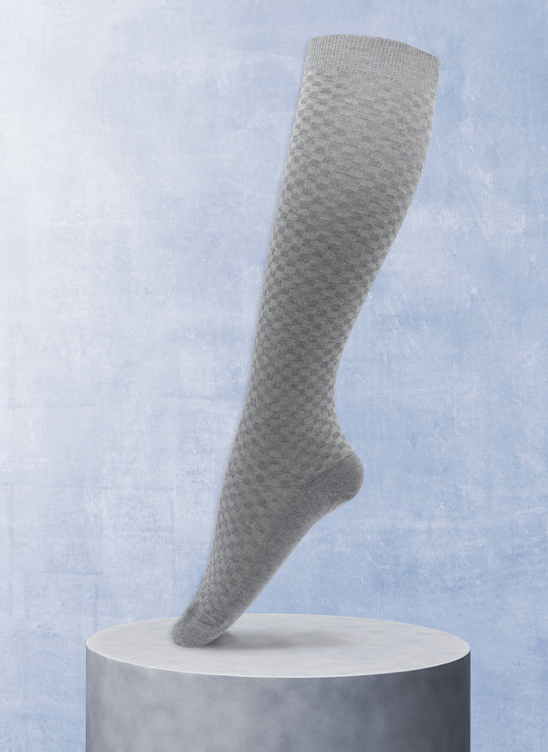 Women's Luxury Viscose Basket Weave Knee High Sock in Light Grey