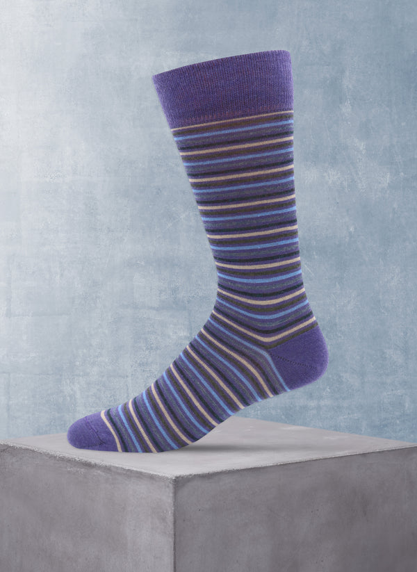 Merino Wool Thin Stripe Sock in Purple