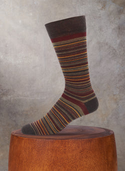 Merino Wool Thin Stripe Sock in Burgundy
