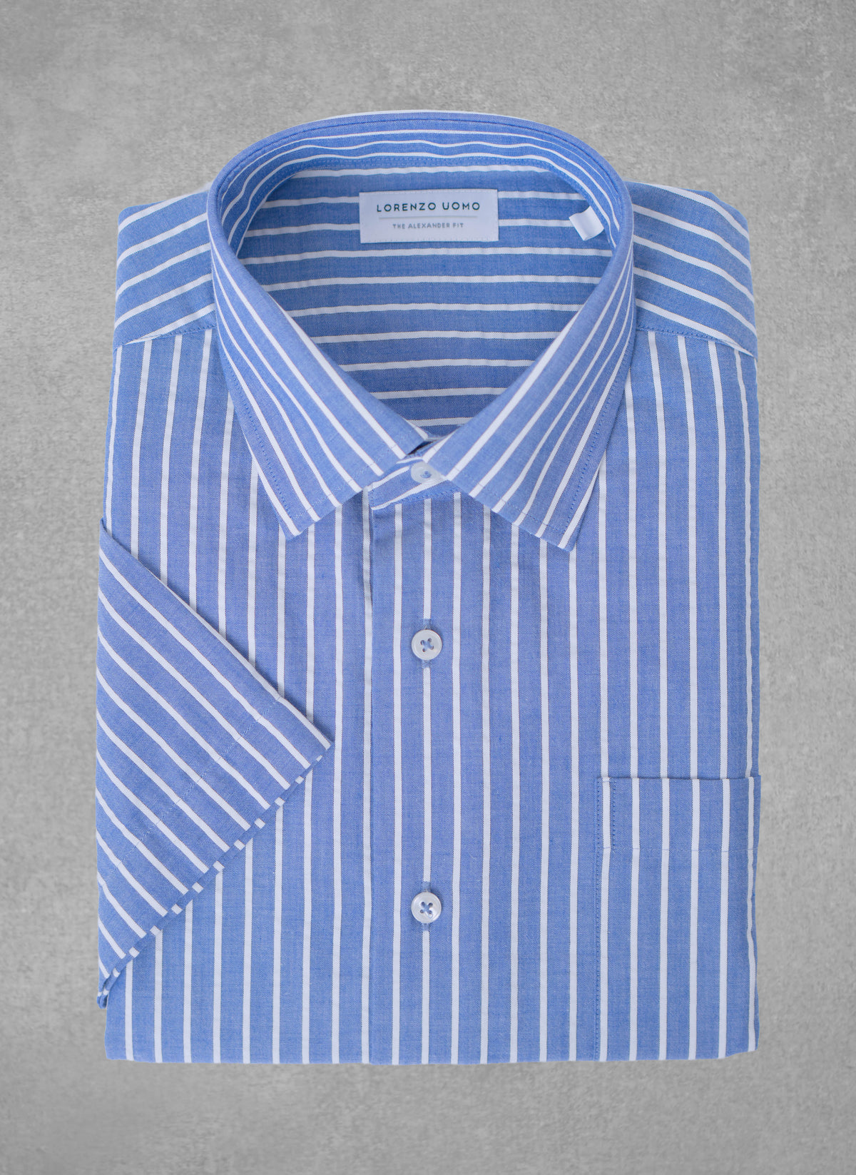 Alexander in French Blue and White Stripe Short Sleeve Shirt, L
