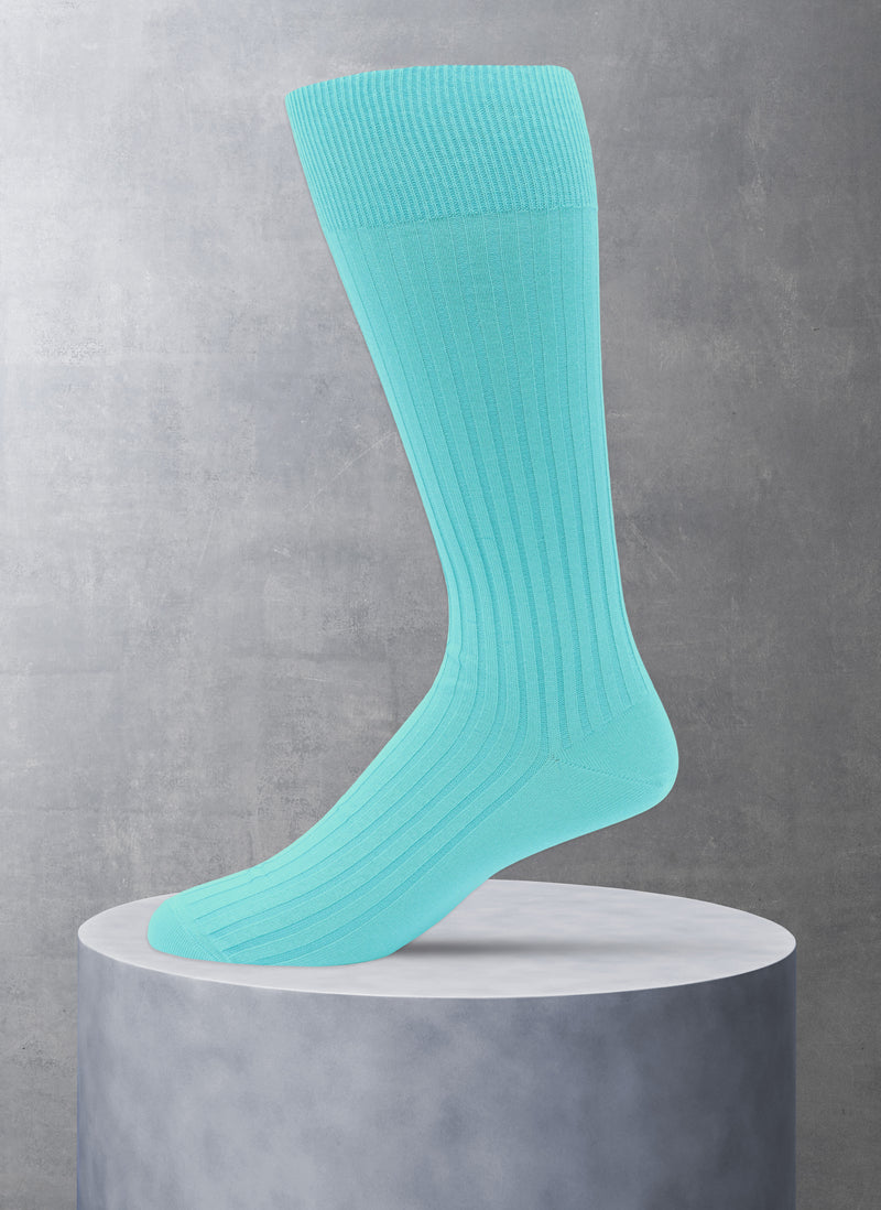 Short Ribbed Egyptian Cotton Sock in Aqua