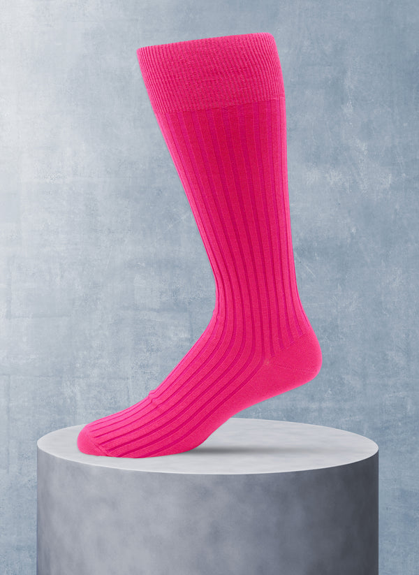 Short Ribbed Egyptian Cotton Sock in Deep Pink