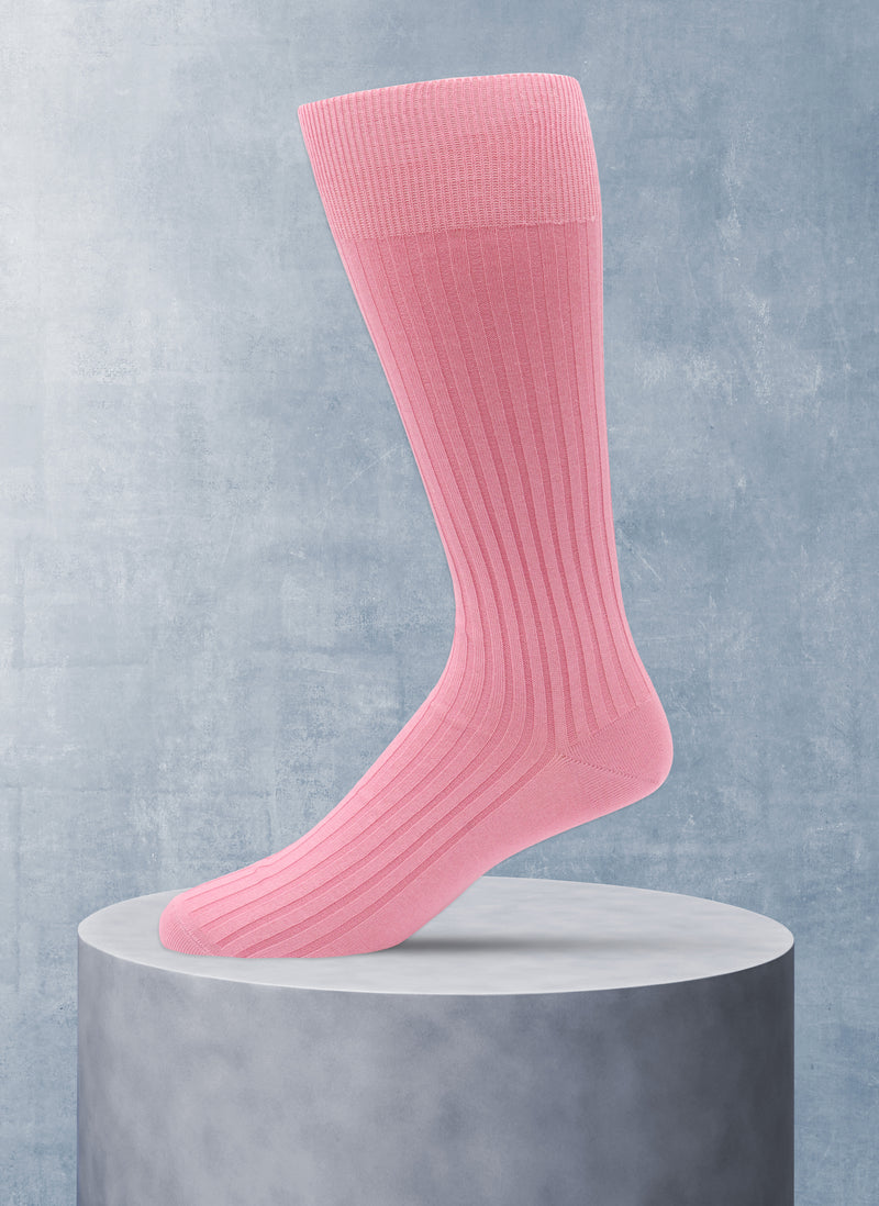 Short Ribbed Egyptian Cotton Sock in Pale Pink