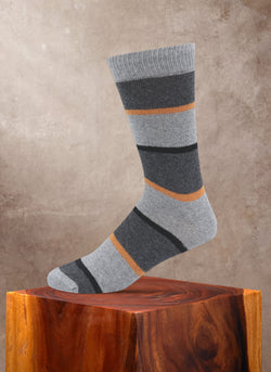 Cashmere Stripe Boot Sock in Light Grey