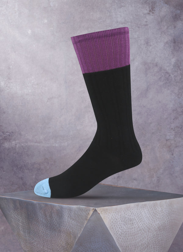 Cold Weather Boot Sock in Black with Purple Tipping