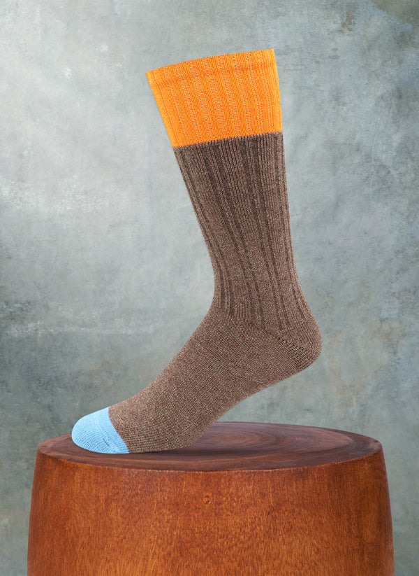 Cold Weather Boot Sock in Taupe with Orange Tipping