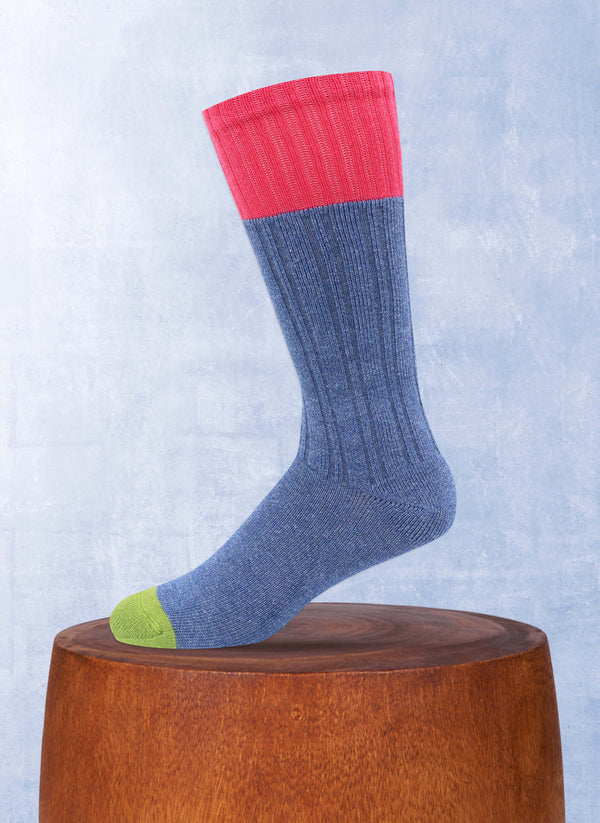Cold Weather Boot Sock in Denim Blue with Pink Tipping