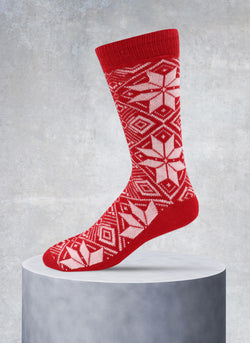 Cashmere Large Fairisle Boot Sock in Red