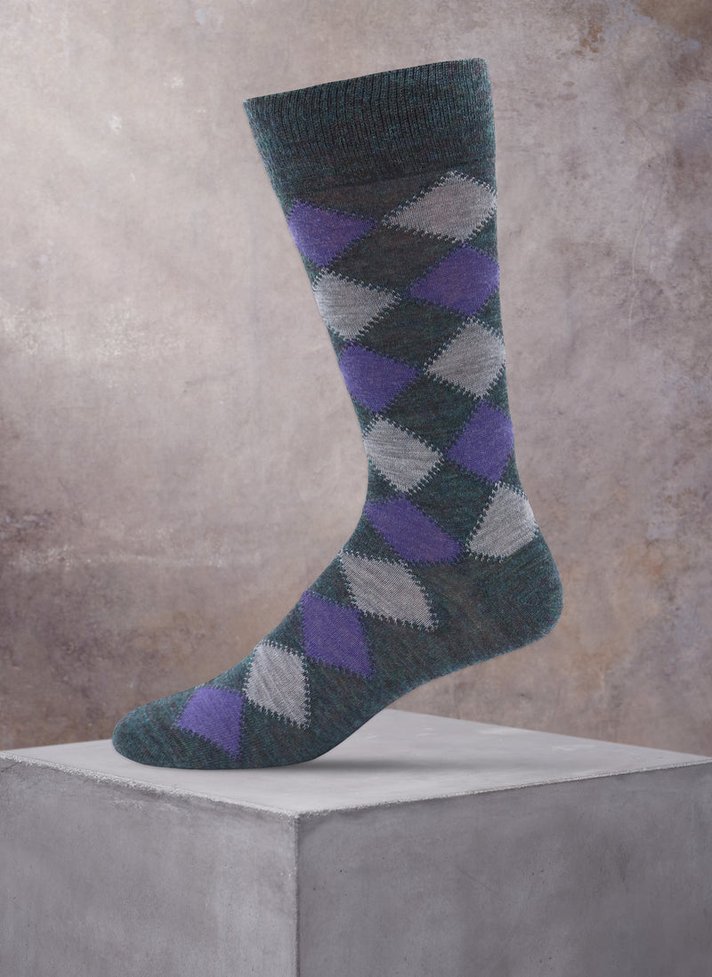Merino Double Argyle Sock in Teal