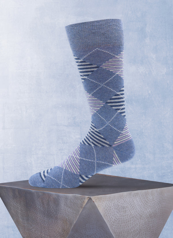 Mille Righe Argyle Sock in Denim and Lavender