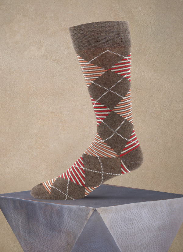 Mille Righe Argyle Sock in Brown and Orange