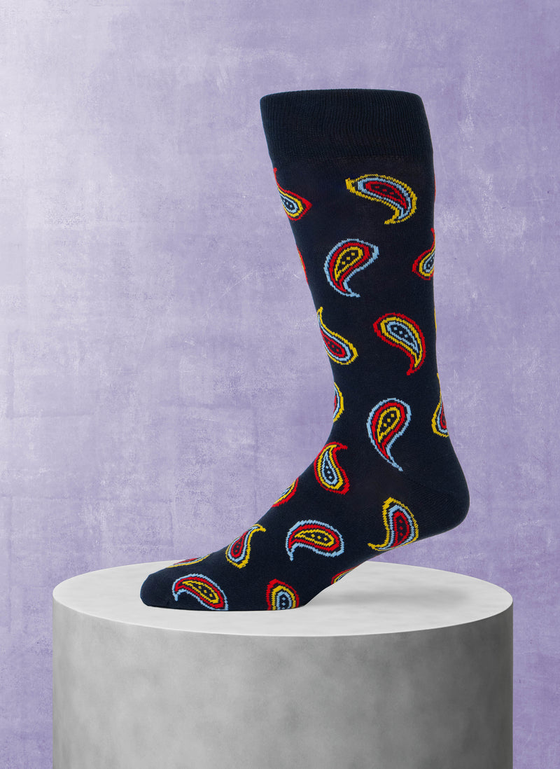Big and Tall Large Paisley Sock in Navy