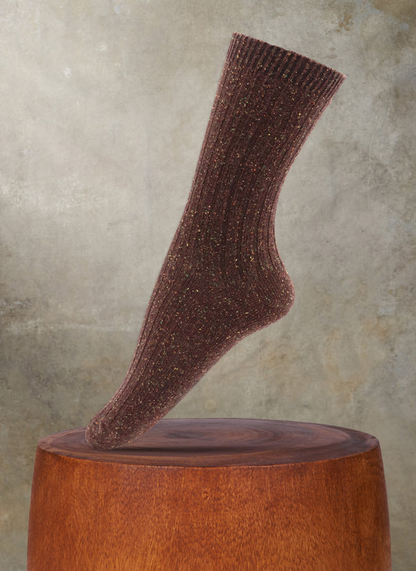 Women's Ribbed Cashmere Blend Confetti Sock in Brown