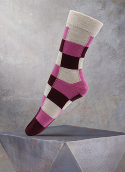 Women's Merino Wool Patchwork Sock in Pink