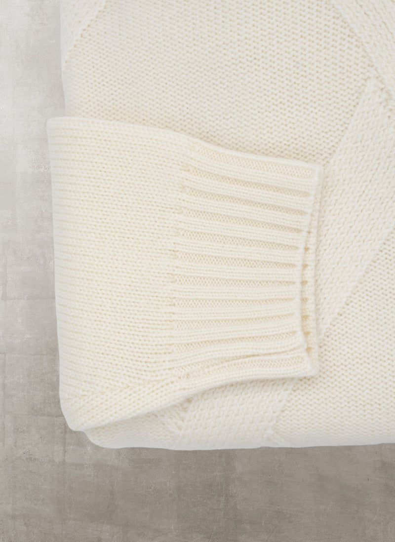 Men's Iseo Italian Extra Fine Merino Wool Quarter Zip Diamond Sweater in Ivory