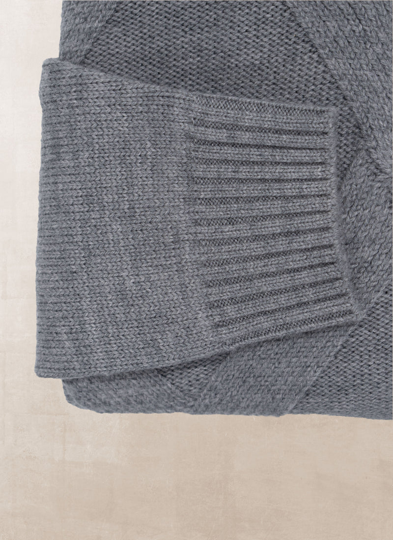Men's Iseo Italian Extra Fine Merino Wool Quarter Zip Diamond Sweater in Light Grey Melange