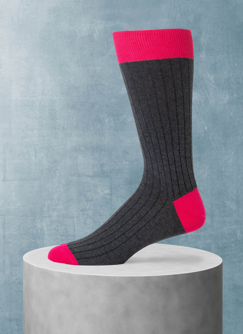 Solid Rib Sock in Charcoal and Pink