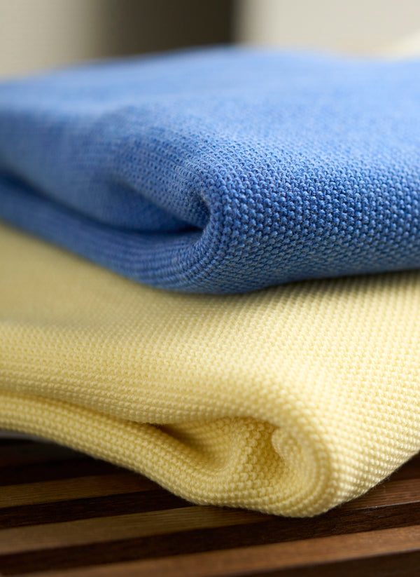 Grouping of Men's Tollegno Merino Wool Crew Neck Sweater in Yellow and Blue
