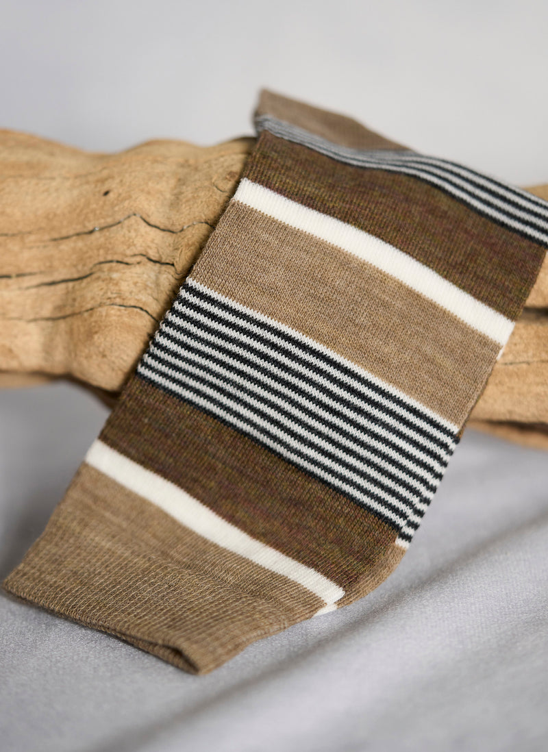 Women's Merino Wool Stripes Sock in Taupe Women's Merino Wool Stripes Sock in Taupe