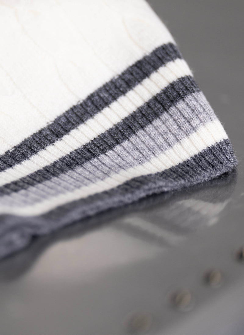 Men's Lugano Stripe Quarter Zip Cashmere Sweater in Ivory