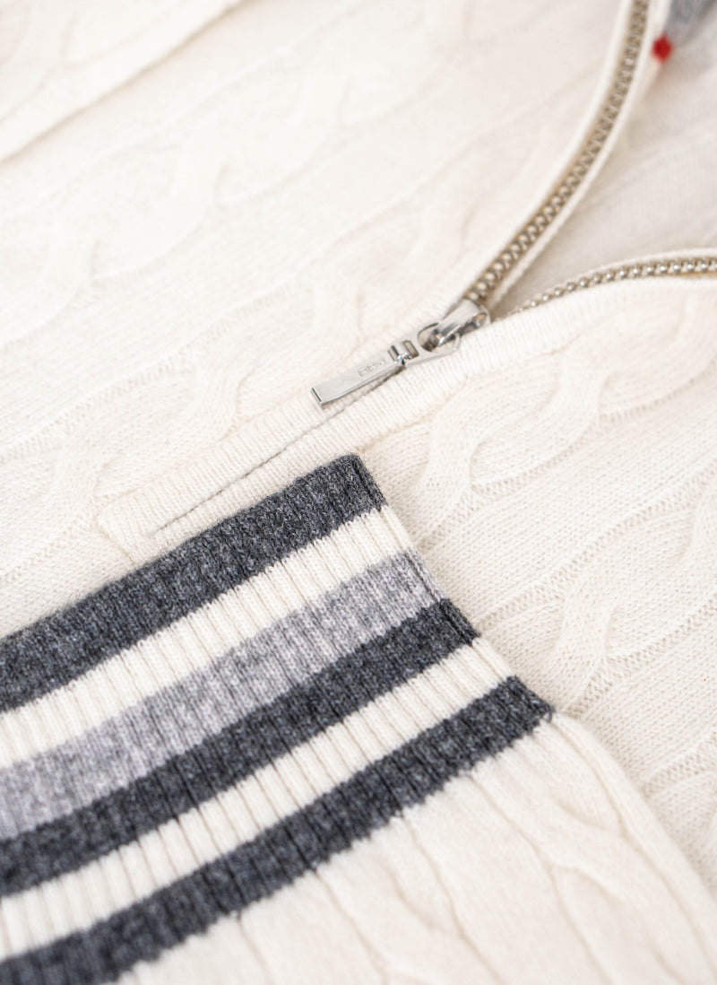 Men's Lugano Stripe Quarter Zip Cashmere Sweater in Ivory