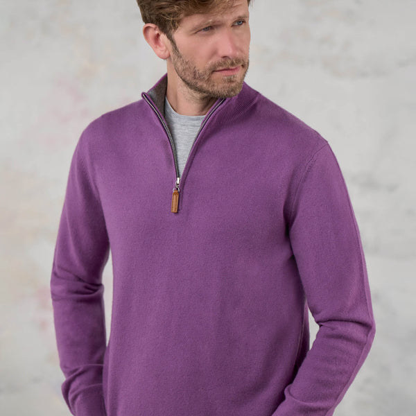 Men's Madison Quarter Zip Cashmere Sweater in Amethyst – Lorenzo Uomo