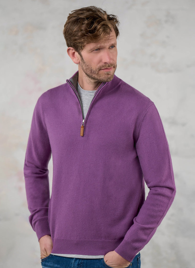 Men's Madison Quarter Zip Cashmere Sweater in Amethyst – Lorenzo Uomo