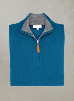 Men's Madison Quarter Zip Cashmere Sweater in Atlantic Blue