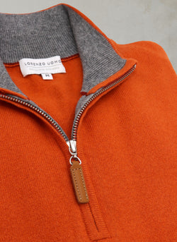 Men's Madison Quarter Zip Cashmere Sweater in Garnet Zipper Detail