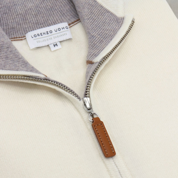 Men's Madison Quarter Zip Cashmere Sweater in Ivory – Lorenzo Uomo