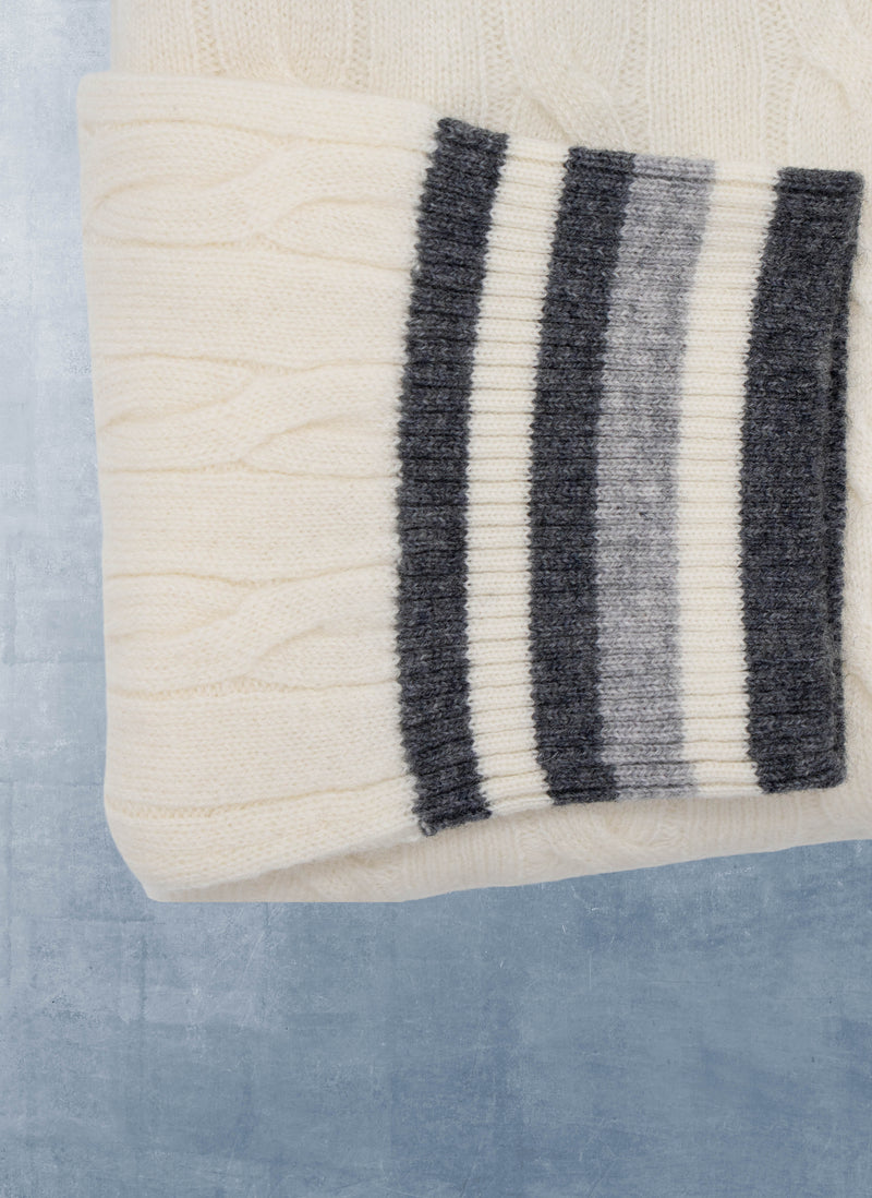 Men's Lugano Stripe Quarter Zip Cashmere Sweater in Ivory